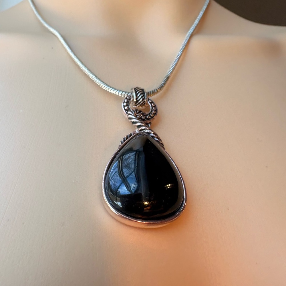 Napier Black onyx Sophisticated Silver Teardrop Necklace
